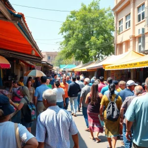 Crowd at Broadacres Marketplace with various stalls