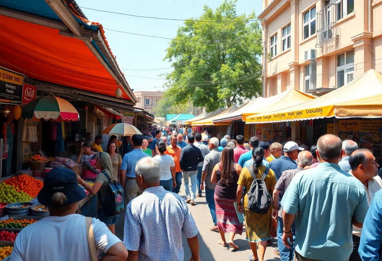 Crowd at Broadacres Marketplace with various stalls