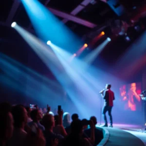 An abstract design illustrating the dynamics of live concerts and audience interactions.