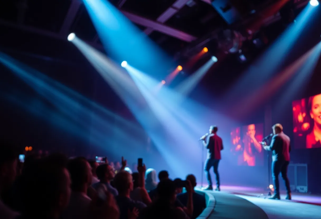 An abstract design illustrating the dynamics of live concerts and audience interactions.