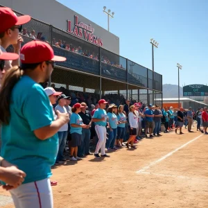 Charity softball game featuring players and fans in Las Vegas