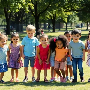 A diverse group of children playing together in a park