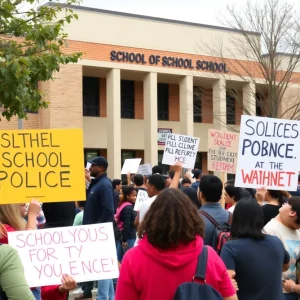 Community gathering for police accountability in schools