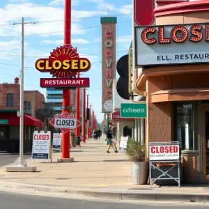 Empty streets with closed restaurants in Las Vegas