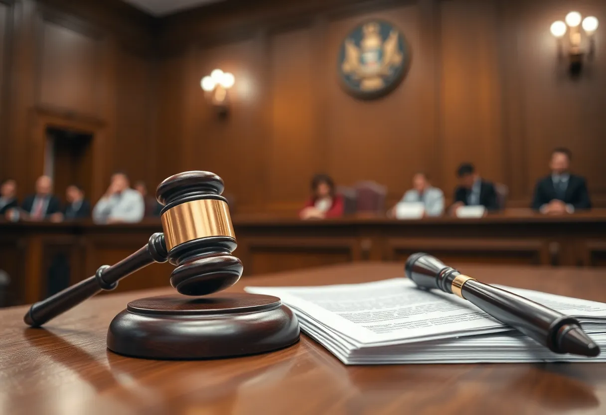 Courtroom with legal documents related to illegal streaming case