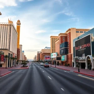 Empty hotel entry in Las Vegas reflecting tourism decline