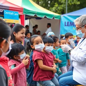 Children receiving dental care at the Ronald McDonald Care Mobile event