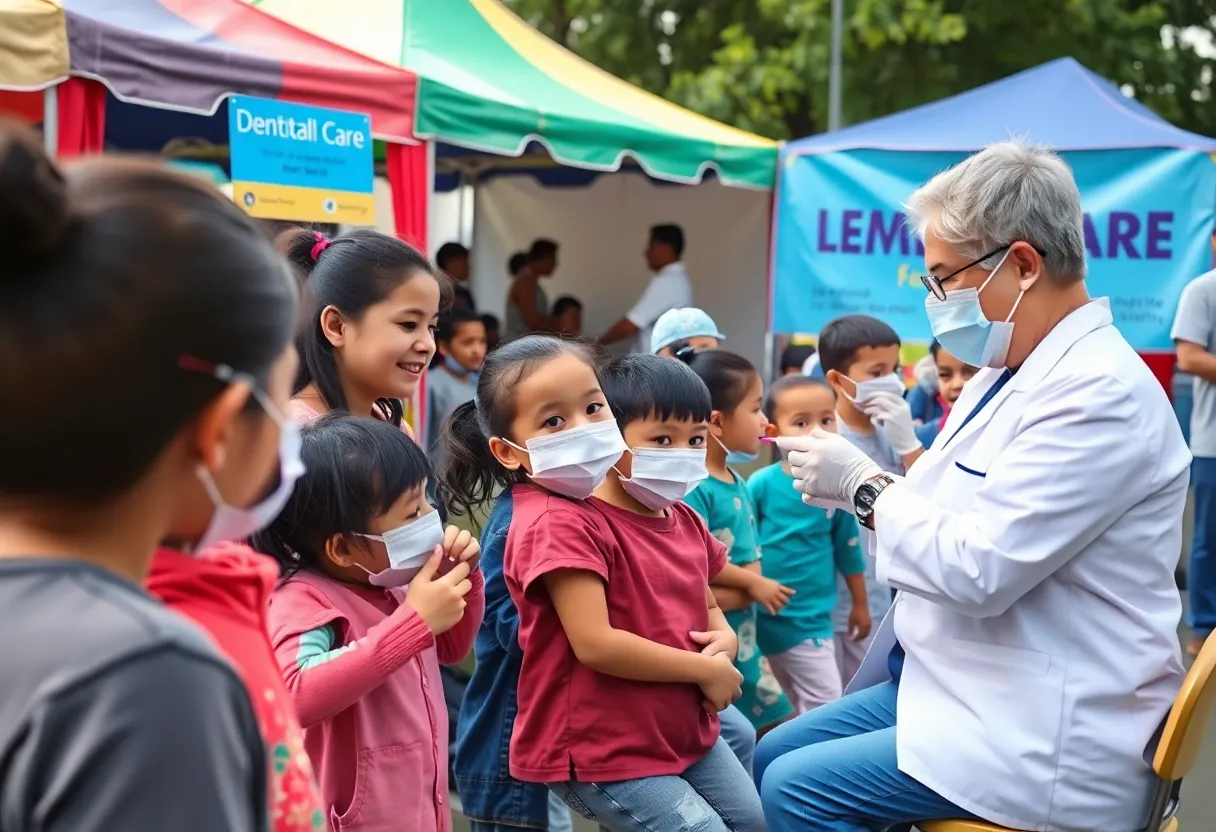 Children receiving dental care at the Ronald McDonald Care Mobile event