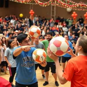 Teams participating in a dodgeball competition fundraiser