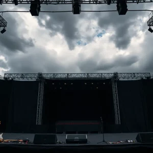 Empty concert stage with stormy weather in the background