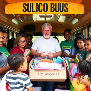 Volunteers collecting school supplies for students