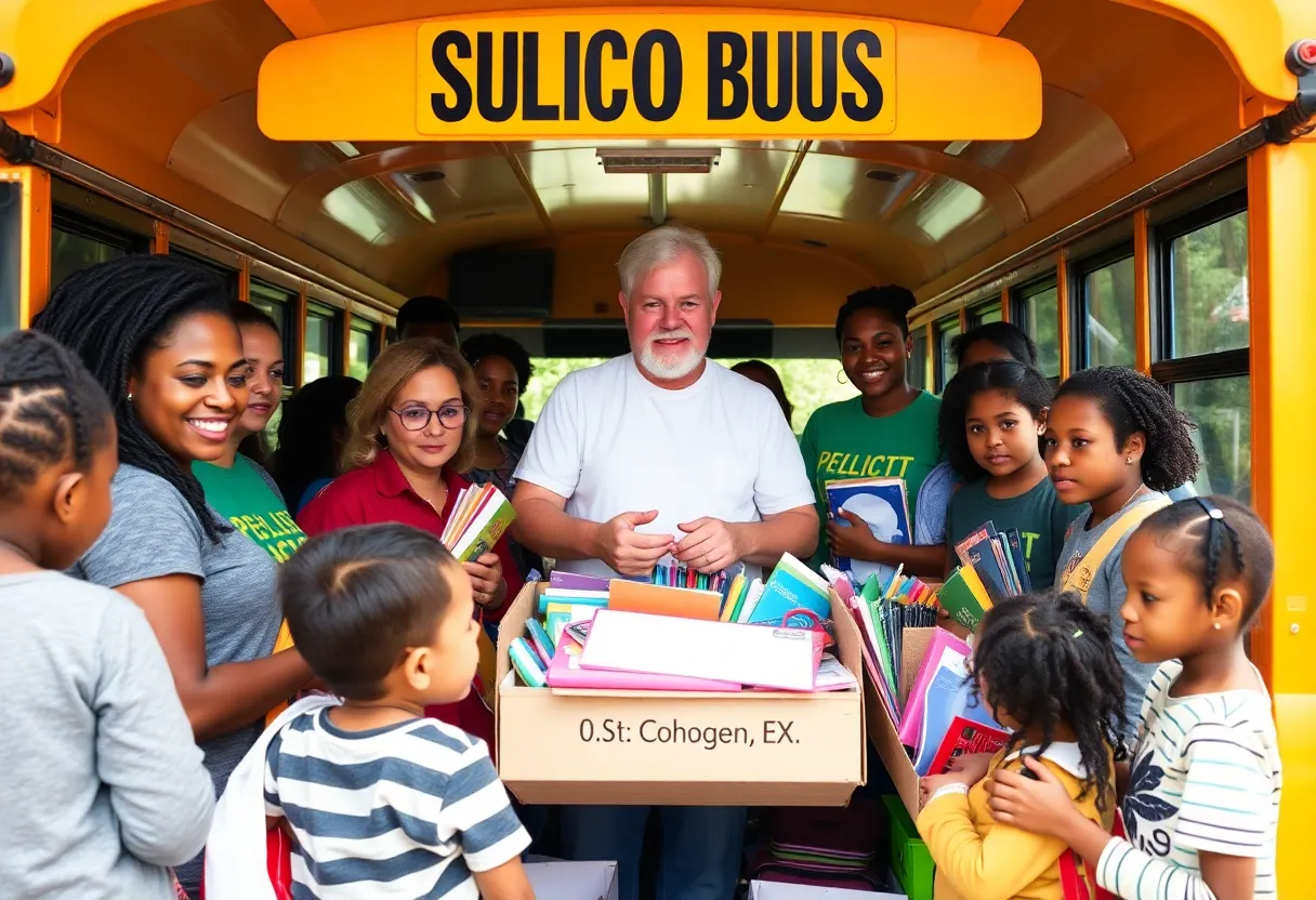 Volunteers collecting school supplies for students