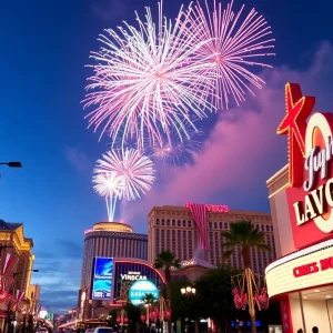 Fireworks over Las Vegas Strip during Fourth of July celebrations