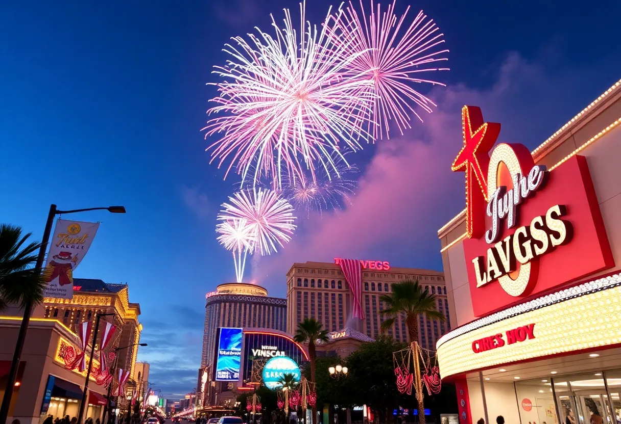 Fireworks over Las Vegas Strip during Fourth of July celebrations