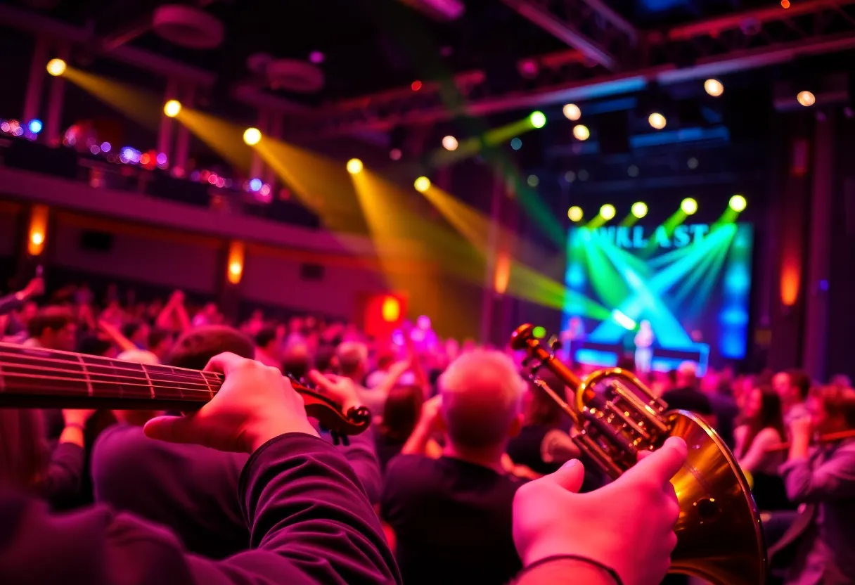 Concert scene from Giveon's Dear Beloved Tour featuring live instruments