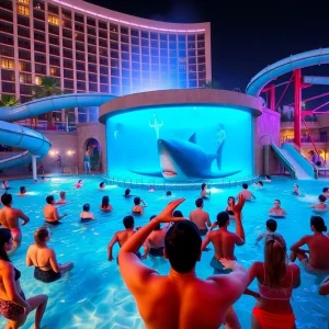 Tank Pool at Golden Nugget Las Vegas with shark tank and waterslide
