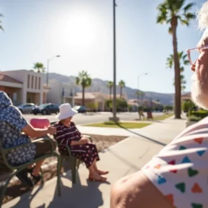 Community members promoting hydration and safety for seniors during extreme heat in Las Vegas.