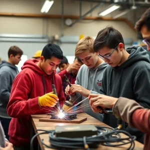 Students participating in a skilled trades workshop at the Heavy Metal Summer Experience camp