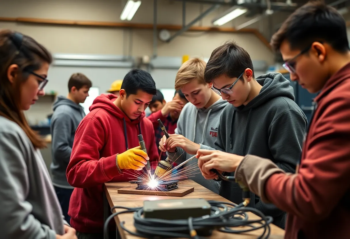 Students participating in a skilled trades workshop at the Heavy Metal Summer Experience camp