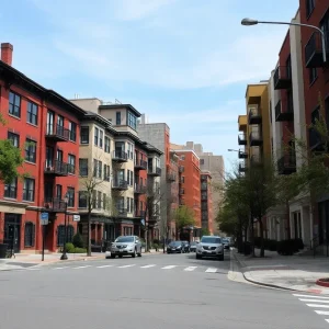 Urban area with supportive housing for homeless individuals
