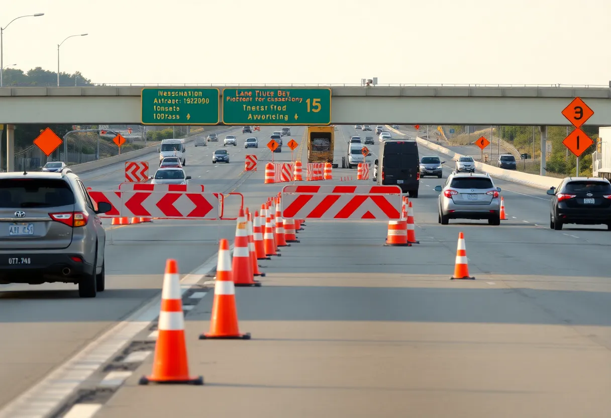 Traffic on I-15 during lane closures for construction