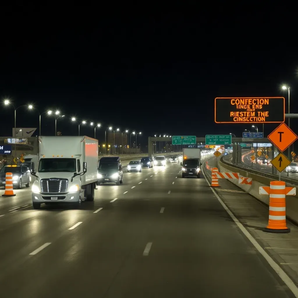 Construction work on I-15 in Las Vegas with lane reductions
