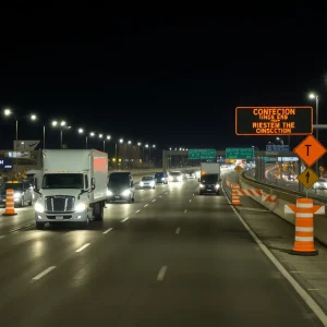 Construction work on I-15 in Las Vegas with lane reductions