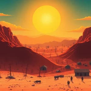 Illustration showing the effects of extreme heat on communities and landscapes