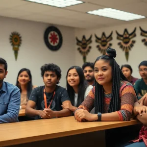 Indigenous students in a classroom focused on gaming and hospitality education.