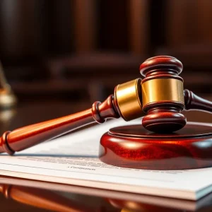 Courtroom gavel and legal documents symbolizing justice