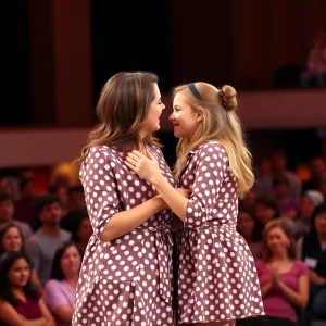 Kelly Clarkson performing with her daughter on stage