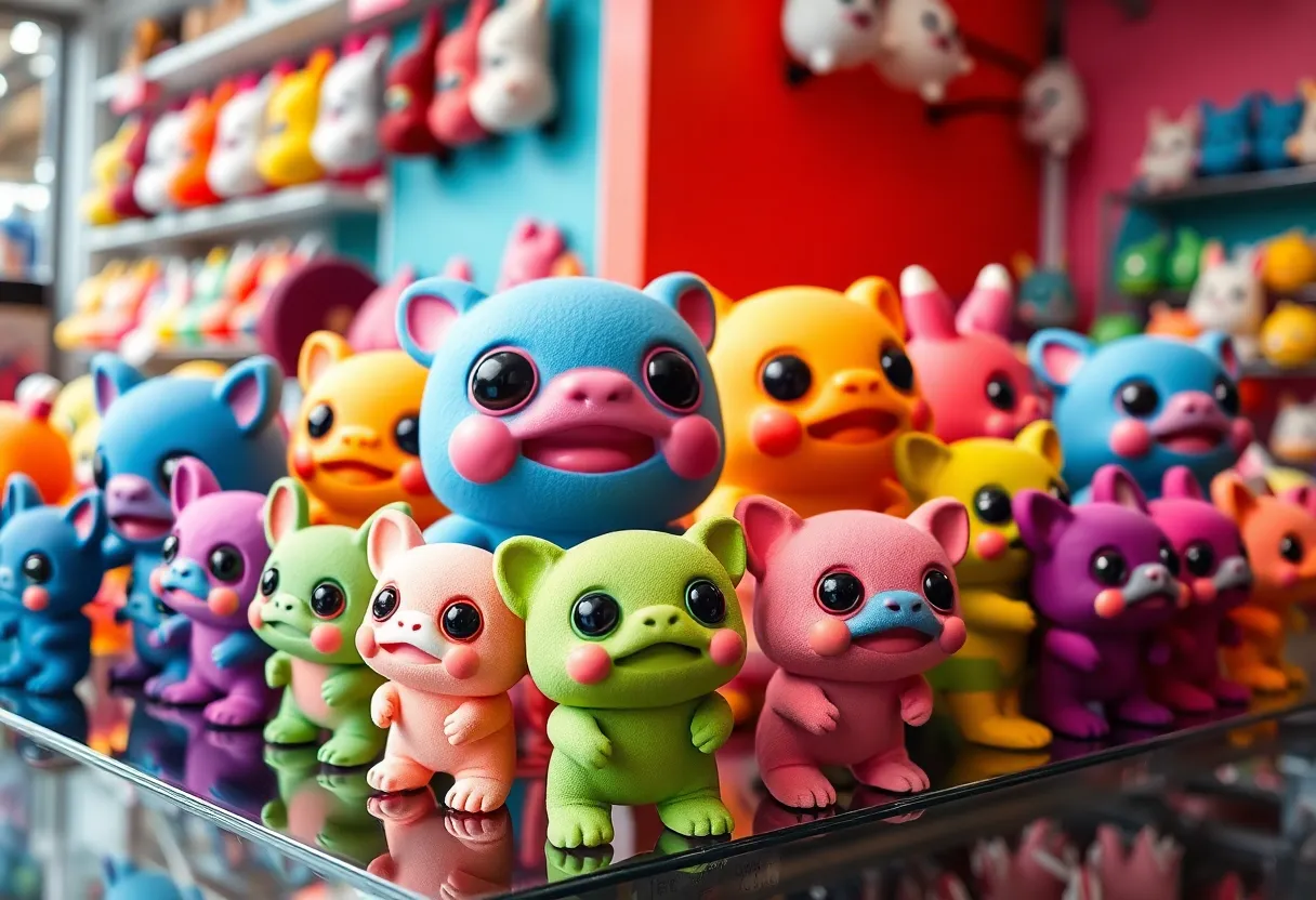 Colorful Labubu collectible toys on display