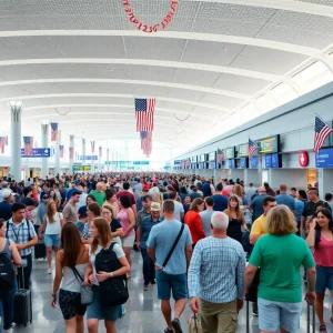 Travelers at Las Vegas airport during Independence Day weekend