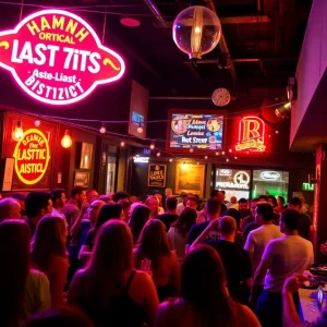 Nighttime in Las Vegas Arts District with live music and patrons