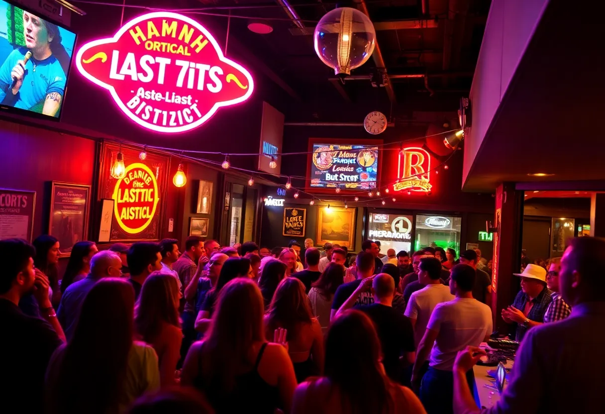 Nighttime in Las Vegas Arts District with live music and patrons