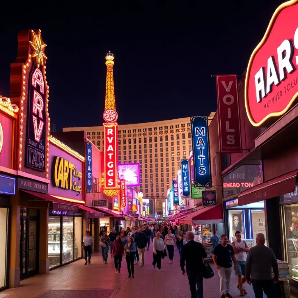 Vibrant nightlife in the Las Vegas Arts District showing local businesses and community interaction.