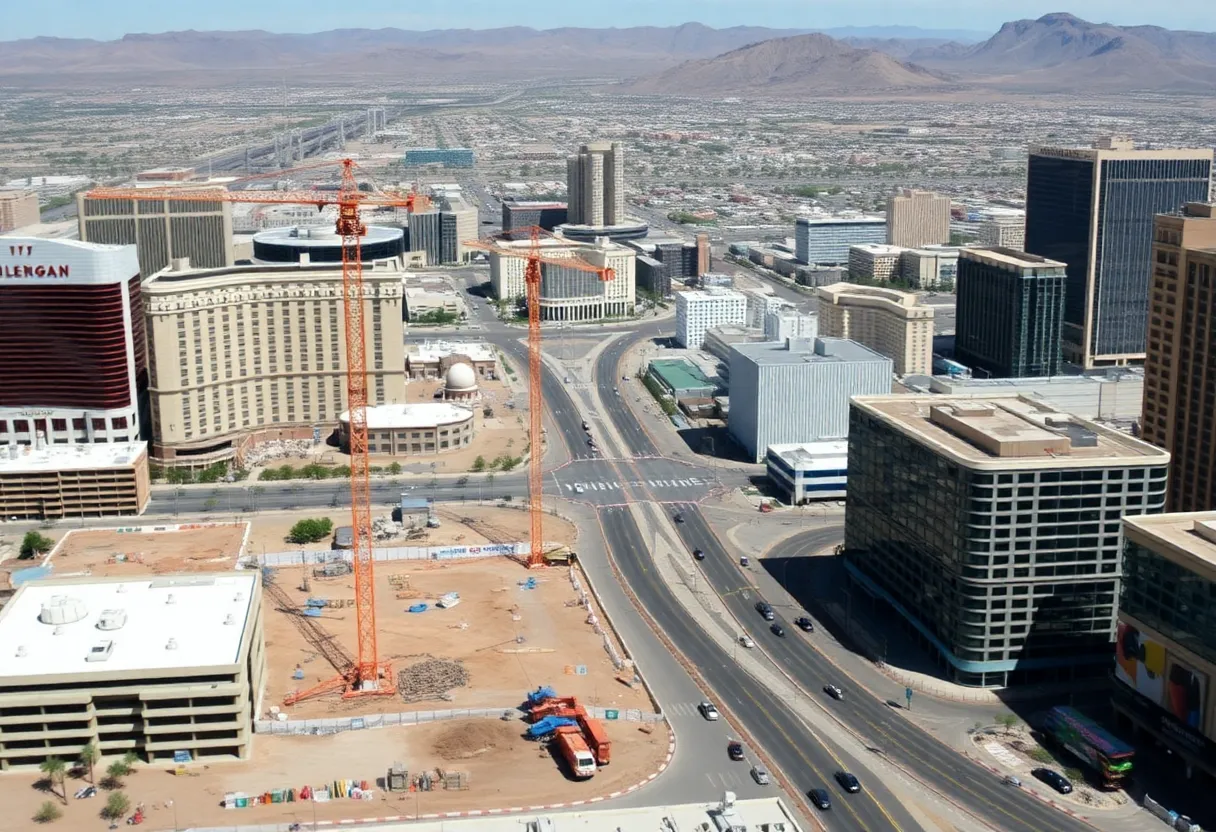 Cityscape of Las Vegas with visible construction projects on hold