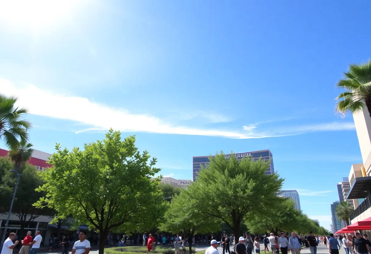 Outdoor scene in Las Vegas during cool July weather