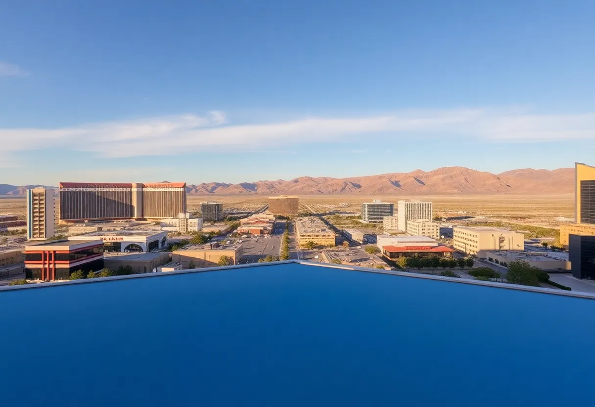 Clear skies over Las Vegas skyline during a cooler weekend