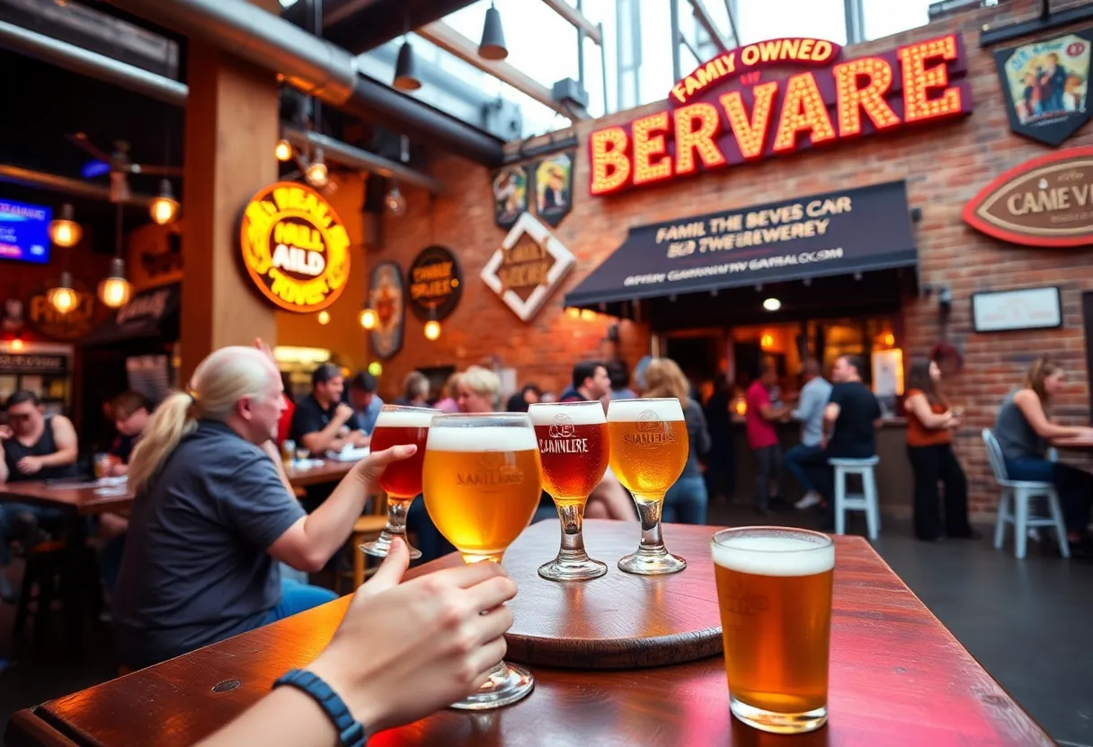 Craft beers served in various glasses at a Las Vegas brewery