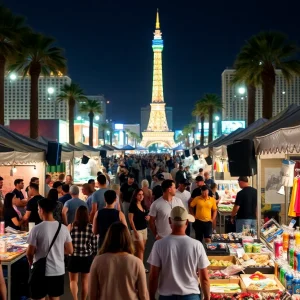 Vibrant cultural events taking place in Las Vegas with live performances and market stalls.