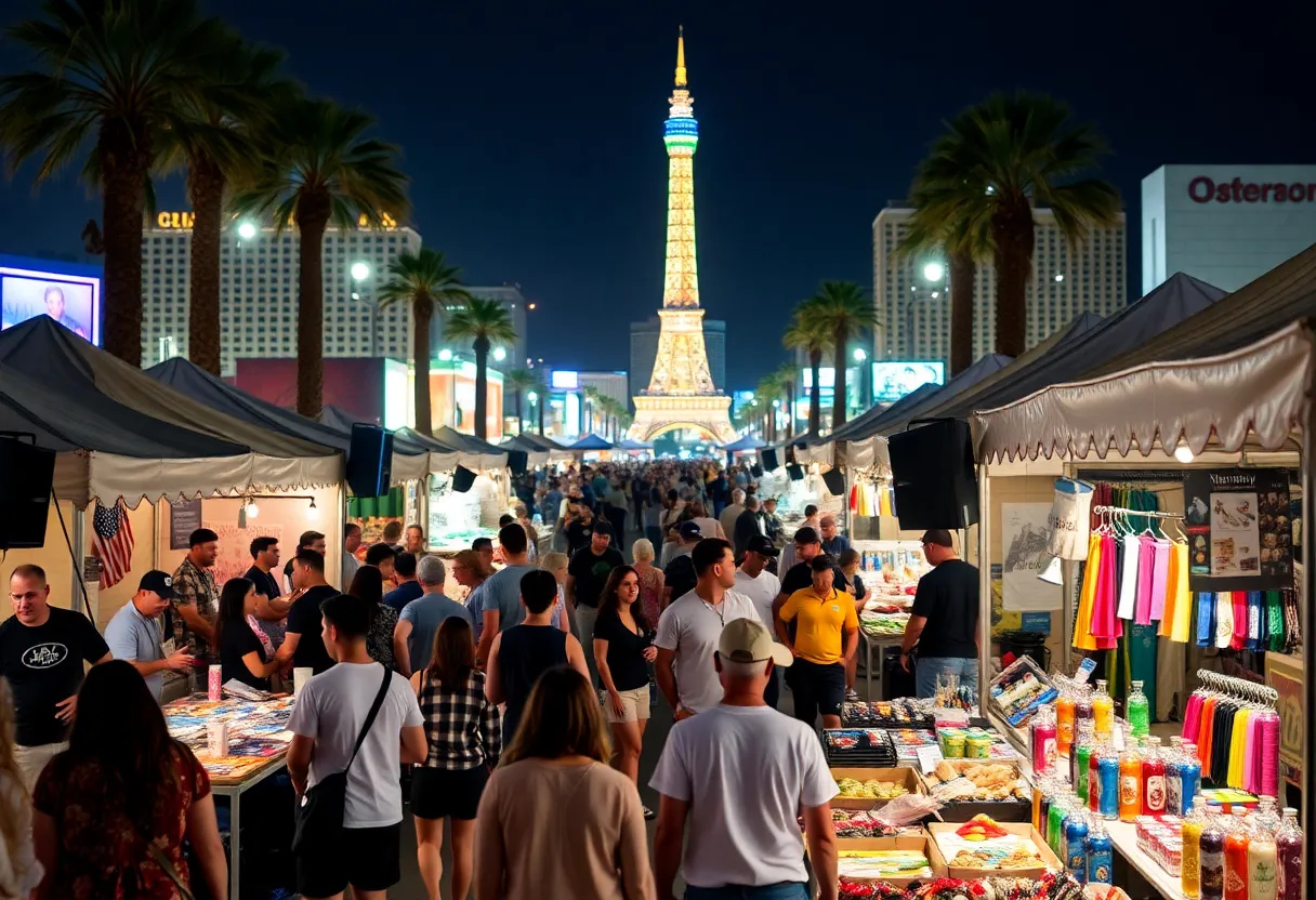 Vibrant cultural events taking place in Las Vegas with live performances and market stalls.