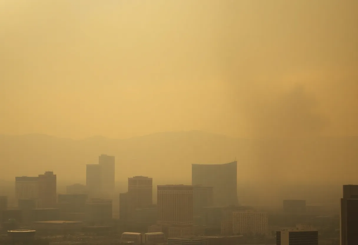 Smoky skyline of Las Vegas due to nearby wildfires