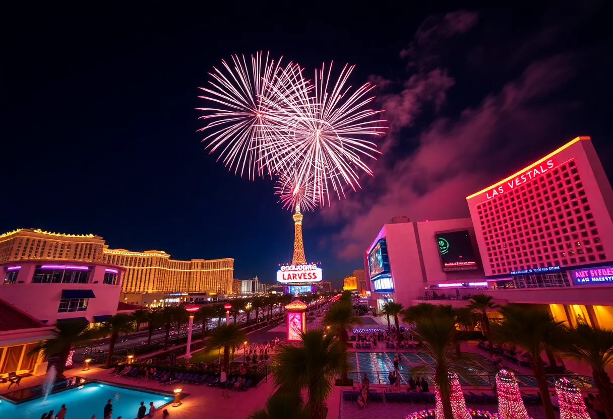 Fireworks illuminating the Las Vegas skyline during the Fourth of July celebration.