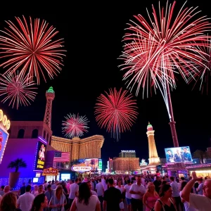 Colorful fireworks in Las Vegas sky during Fourth of July celebrations