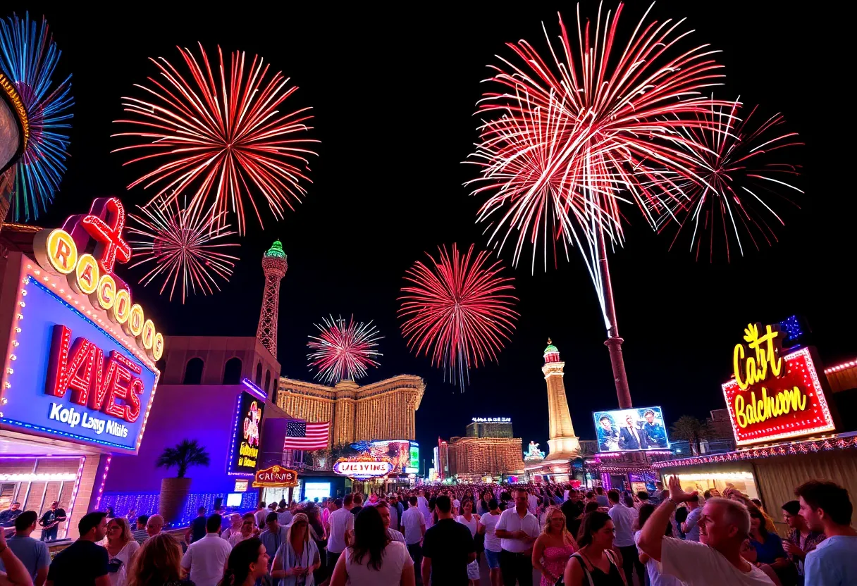 Colorful fireworks in Las Vegas sky during Fourth of July celebrations