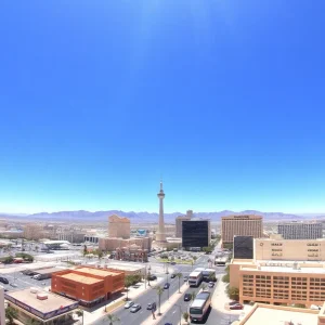 Las Vegas skyline during a heatwave with clear skies