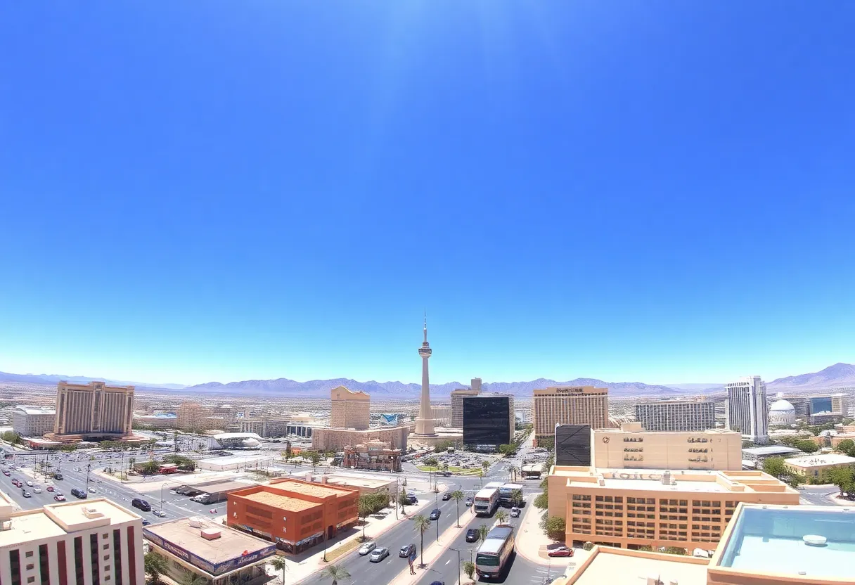 Las Vegas skyline during a heatwave with clear skies