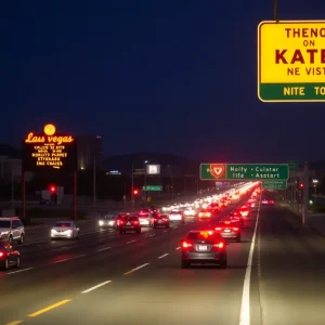 Las Vegas highway with road signs highlighting safety concerns