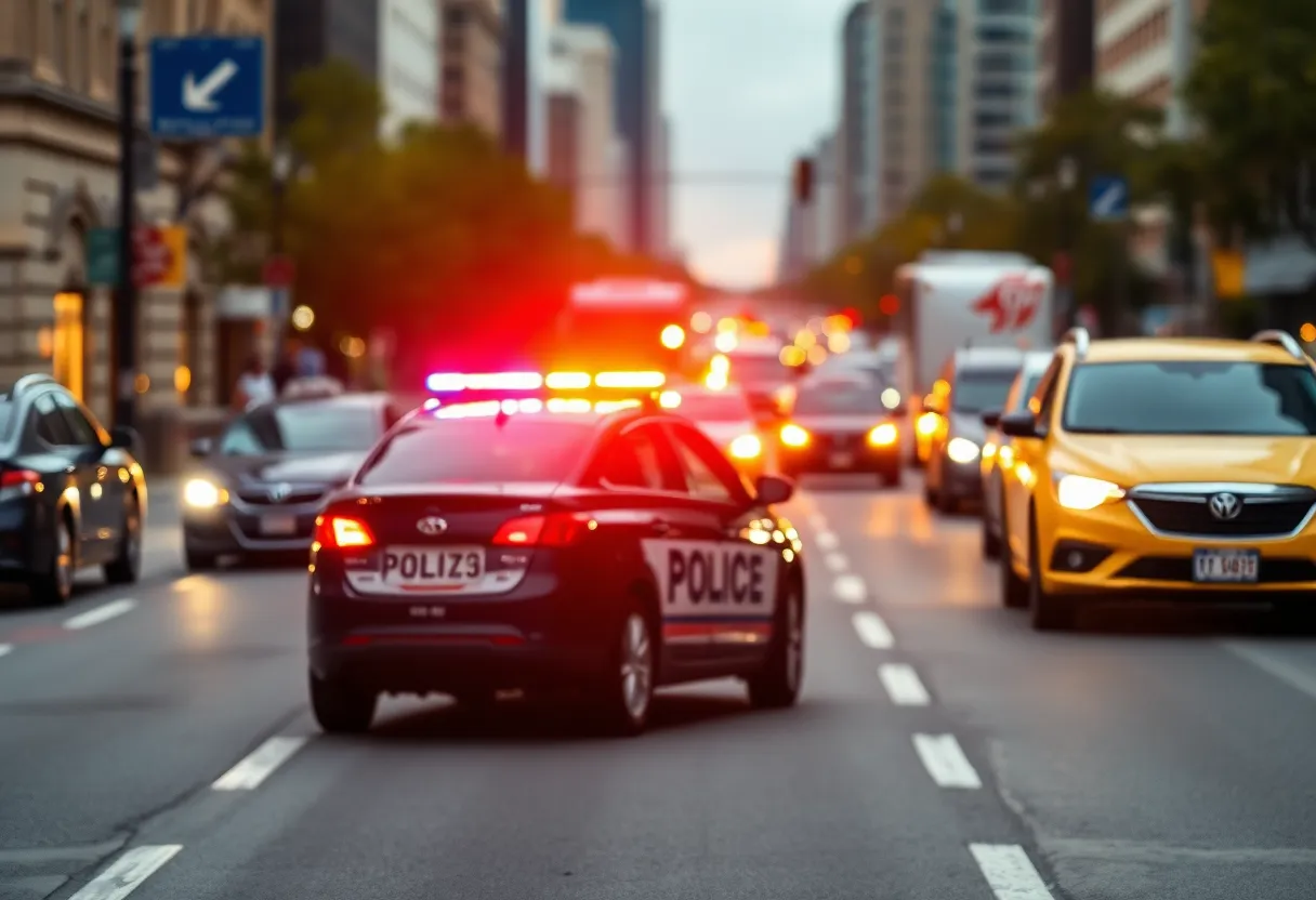 Police car responding to a hit-and-run incident in Las Vegas.